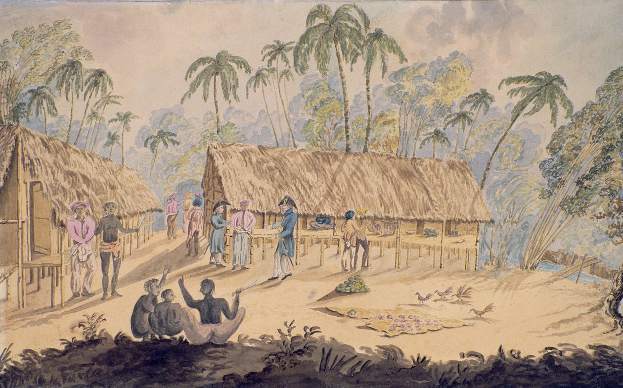 सिटी ऑफ अचेन, सुमात्रा का उत्तरी पश्चिमी तट, 1829 (कागज पर wc) द्वारा विलियम अलेक्जेंडर विलिस