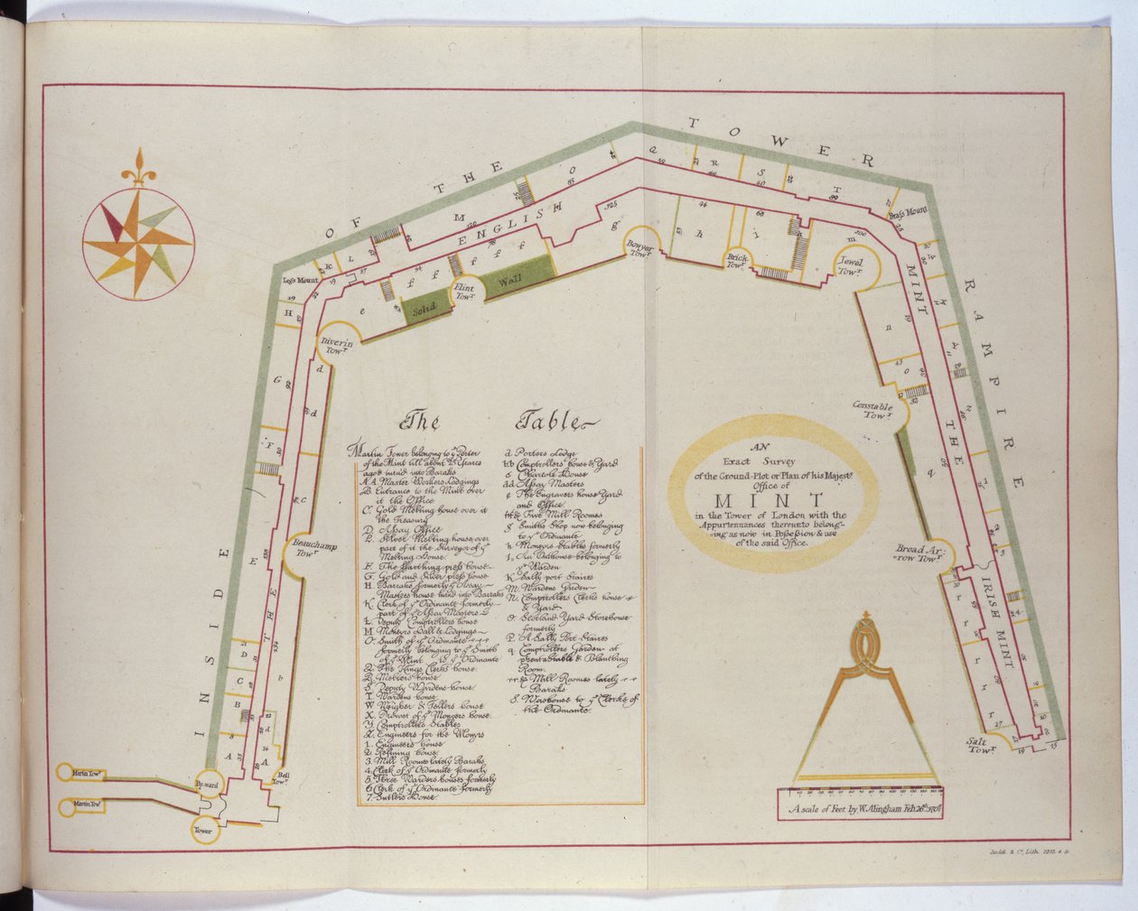 टॉवर में रॉयल मिंट की योजना, 1701 द्वारा विलियम अलिंगम