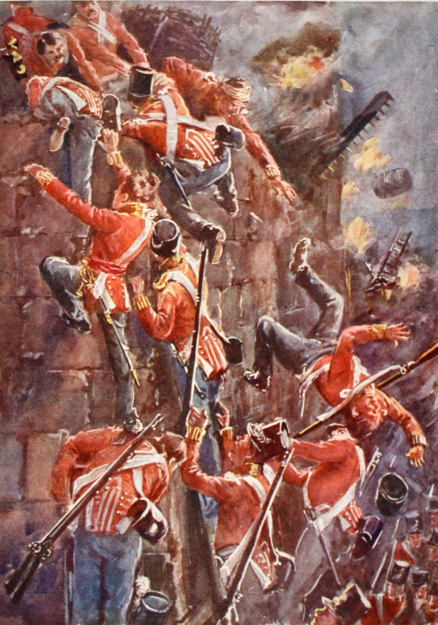 सैन विन्सेंट की प्राचीर को बढ़ाते हुए 5 वीं डिवीजन तूफान, आर्किबाल्ड फोर्ब्स, जीए हेंटी और मेजर आर्थर ग्रिफिथ्स द्वारा &39;उन्नीसवीं शताब्दी की लड़ाई&39; से चित्रण द्वारा विलियम बार्न्स ऊन