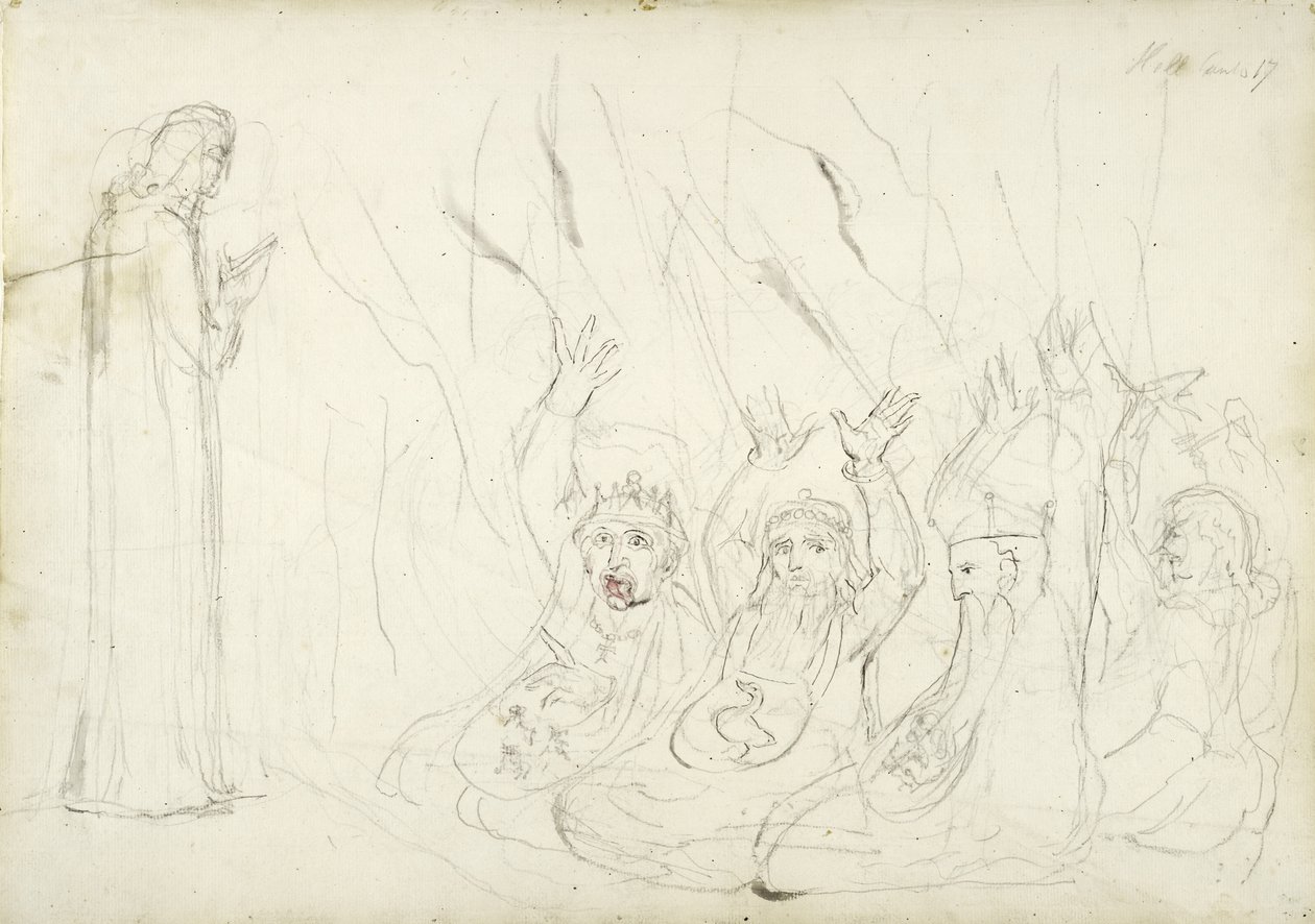 दांते और उस्सरों, दांते अलघिएरी द्वारा दिव्य कॉमेडी का चित्रण, 1824-27 (कागज पर पेंसिल और वॉश) द्वारा विलियम ब्लेक