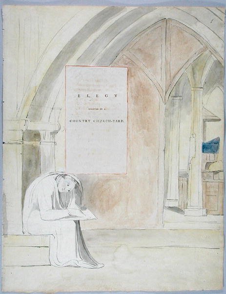 एक कंट्री चर्च-यार्ड में लिखी गई इलीग, The Poems of Thomas Grey से १०५ डिज़ाइन, १ (९ in-९ ((कागज पर कलम और स्याही के साथ wc) द्वारा विलियम ब्लेक