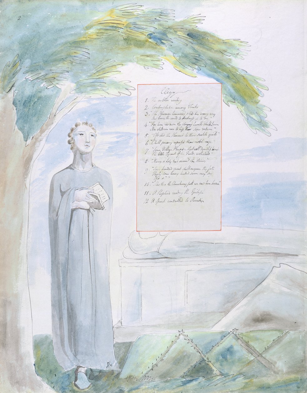 एक देश चर्च-यार्ड में लिखी गई इग्गी, The Poems of Thomas Grey से 106, 1797-98 (कागज पर कलम और स्याही के साथ wc) द्वारा विलियम ब्लेक