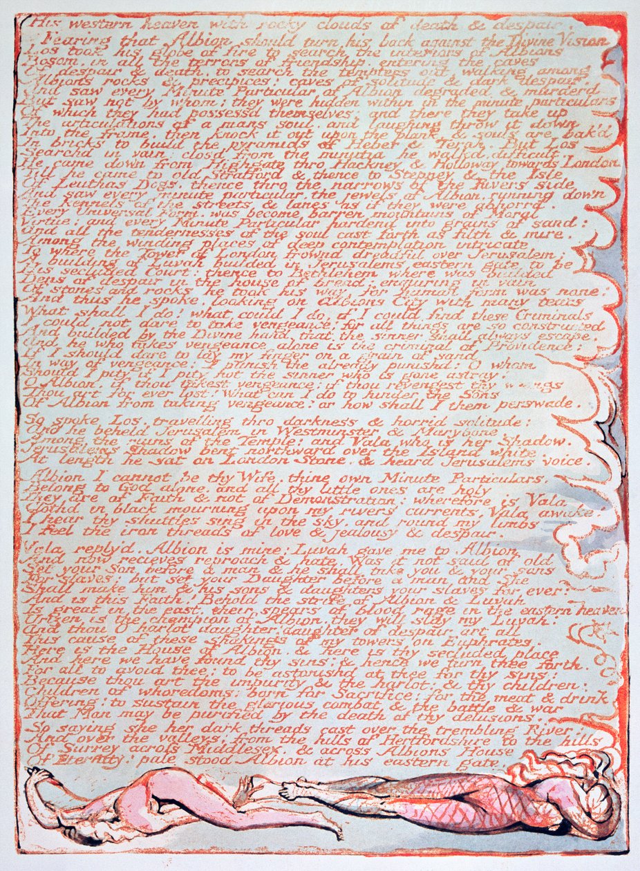 जेरूसलम द जाइंट ऑफ द जाइंट एल्बियन; उनका पश्चिमी स्वर्ग, 1804 (wc के साथ राहत की नक़ल) द्वारा विलियम ब्लेक