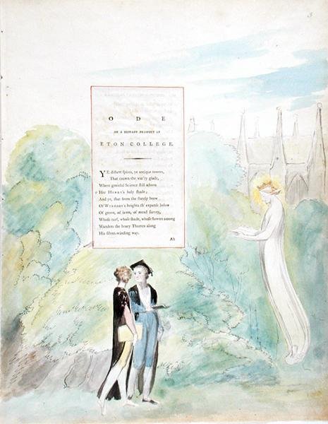 1797-98 (पेपर पर काली स्याही) में प्रकाशित, द ग्रेम्स ऑफ़ थॉमस ग्रे से एटन कॉलेज के दूरवर्ती स्थान पर ऑड द्वारा विलियम ब्लेक