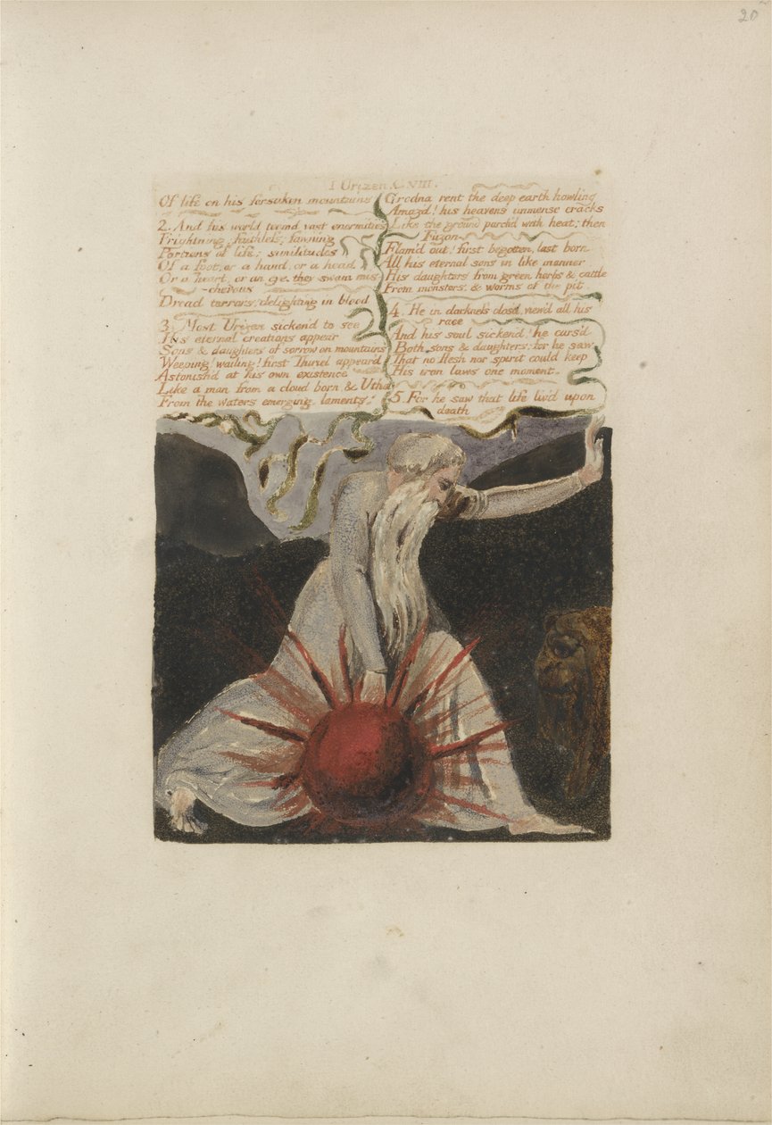 पहाड़ों के जीवन के लिए ..., Urizen, 1794 की पहली किताब से प्लेट द्वारा विलियम ब्लेक