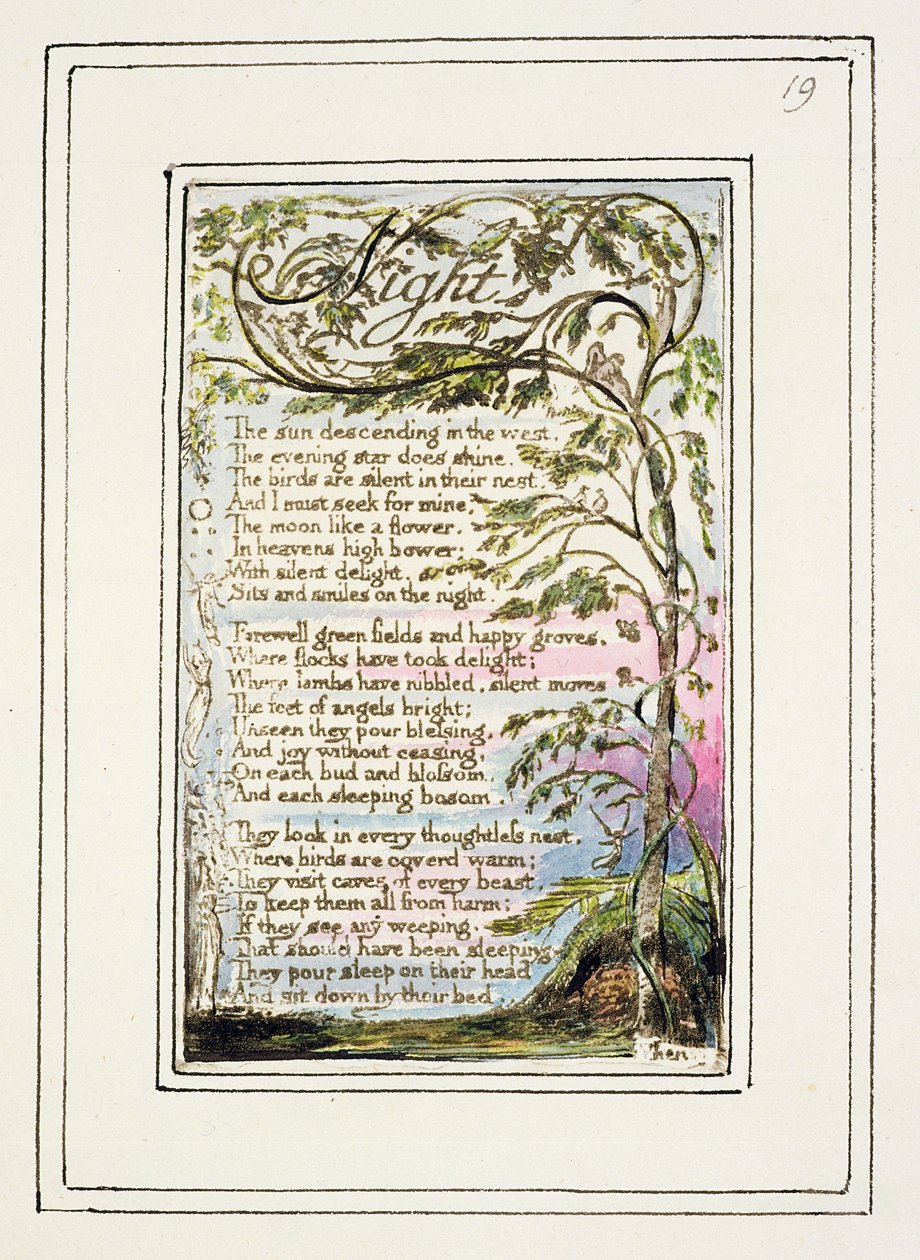 P.124-1950.pt19 रात: गीत 19 ऑफ मासूमियत और अनुभव के (कॉपी आर) c.1802-08 (नक़्क़ाशी, स्याही और wc) द्वारा विलियम ब्लेक