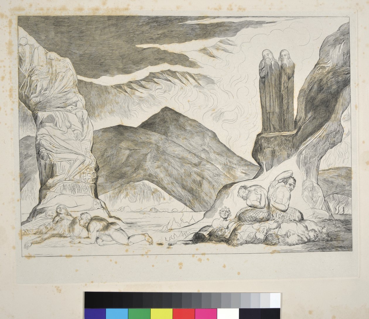 द सर्कल ऑफ द फालिफायर्स: डेंट एंड वर्जिल कवरिंग नोज़ ऑफ़ स्टेंक, इनफर्नो, कैंटो एक्सएक्सएक्सएक्स, दांते अलघिएरी द्वारा &39;डिवाइन कॉमेडी&39; का चित्रण, c.1827-38 द्वारा विलियम ब्लेक
