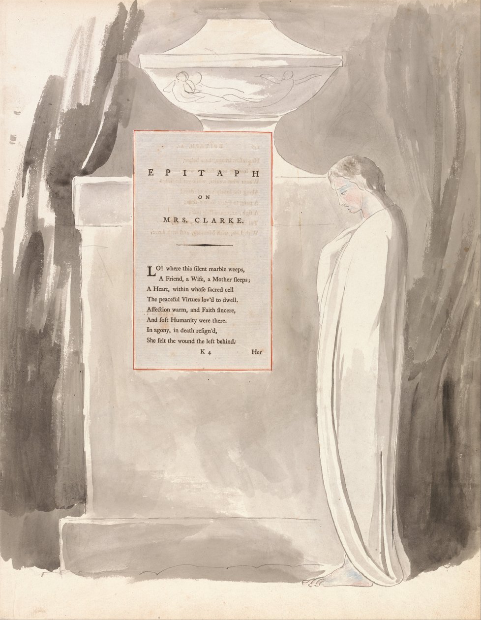 कविताओं की थॉमस ग्रे, डिजाइन 103, मिसेज क्लार्क पर एपीटैफ। द्वारा विलियम ब्लेक