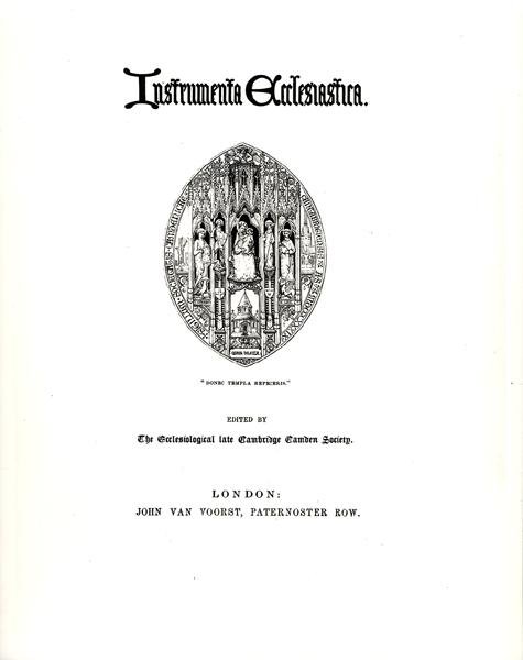 इंस्ट्रूमेंट एक्सेल्सटिका का शीर्षक पृष्ठ, श्रृंखला एक, 1847 में प्रकाशित हुआ द्वारा विलियम बटरफील्ड