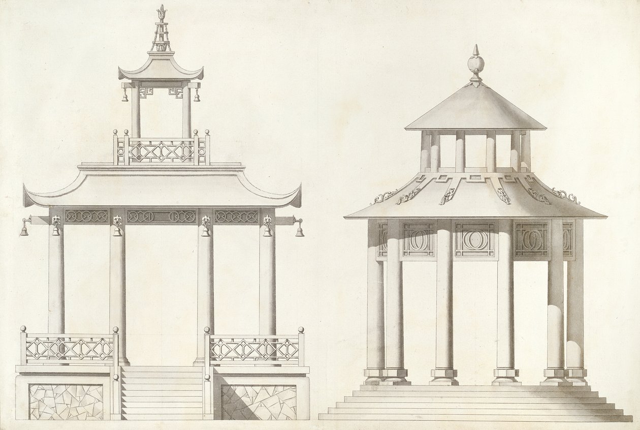 एक टिंग के लिए डिज़ाइन (कलम, काली स्याही से कागज पर ग्रे वॉश द्वारा विलियम चेम्बर्स