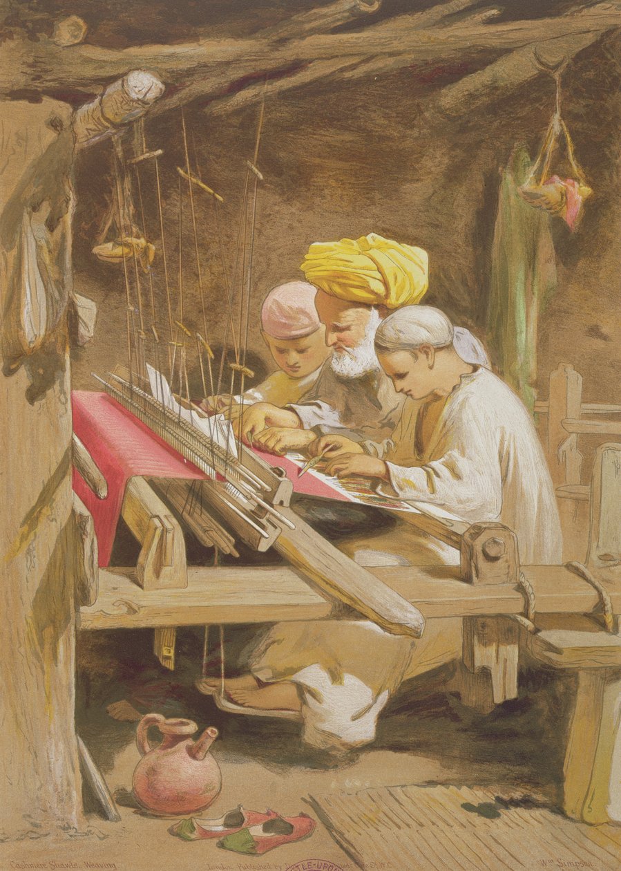 कश्मीरी शॉल: बुनाई, 1863 (क्रोमोलिथो) द्वारा विलियम क्रीमिया सिम्पसन