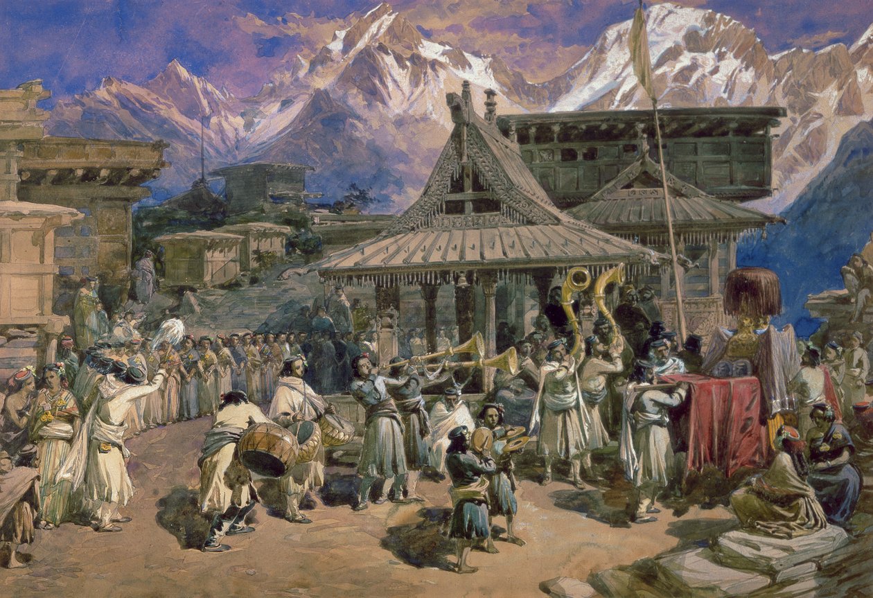 चन्नी बशहर, हिमालय में पूजा, c.1859-66 (wc) द्वारा विलियम क्रीमिया सिम्पसन