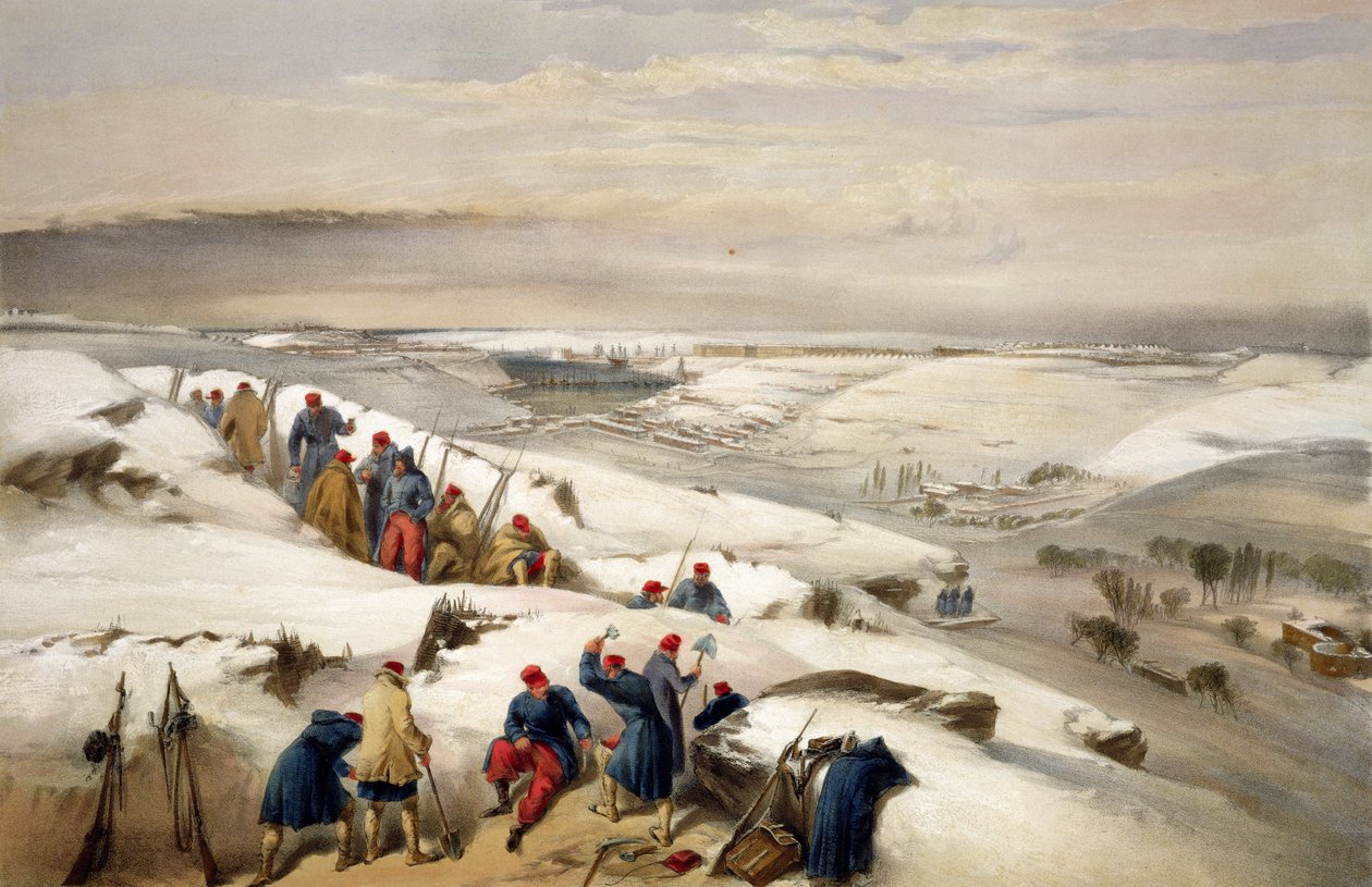 खन्नाघी एंड कंपनी, 1856 द्वारा प्रकाशित &39;द सीट ऑफ़ वॉर इन द ईस्ट&39; से ट्रेंच अटैक के चरम अधिकार से सेबस्टोपोल द्वारा विलियम क्रीमिया सिम्पसन