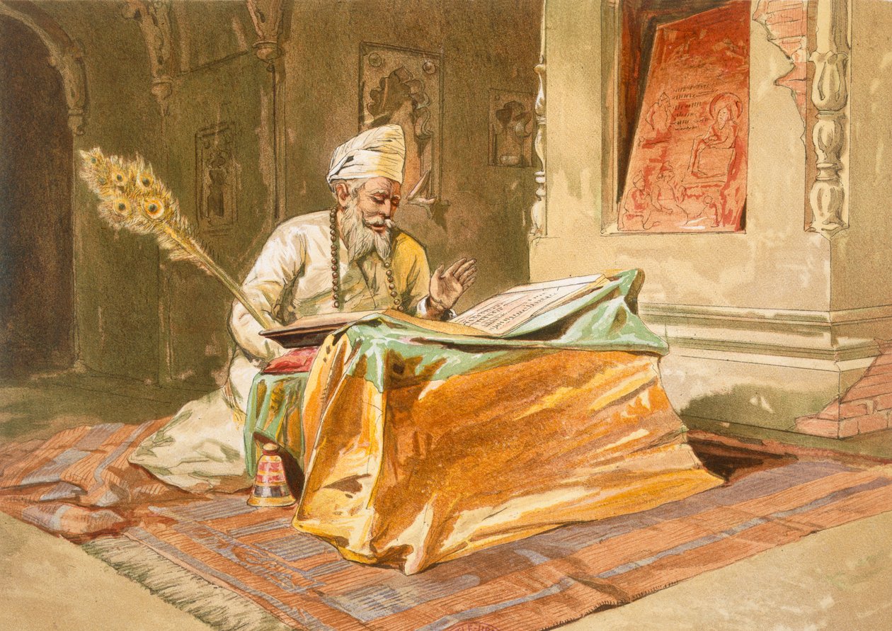 सिख पुरोहित ने &39;भारत प्राचीन और आधुनिक&39;, 1867 से ग्रन्थ, उमरिट्स पढ़ना द्वारा विलियम क्रीमिया सिम्पसन