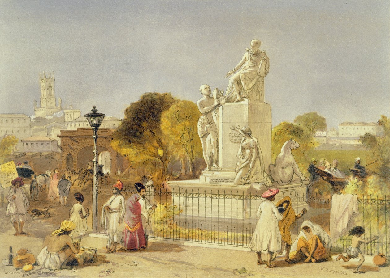 वेलेस्ली स्मारक, बॉम्बे, 1863 (क्रोमोलिथो) द्वारा विलियम क्रीमिया सिम्पसन