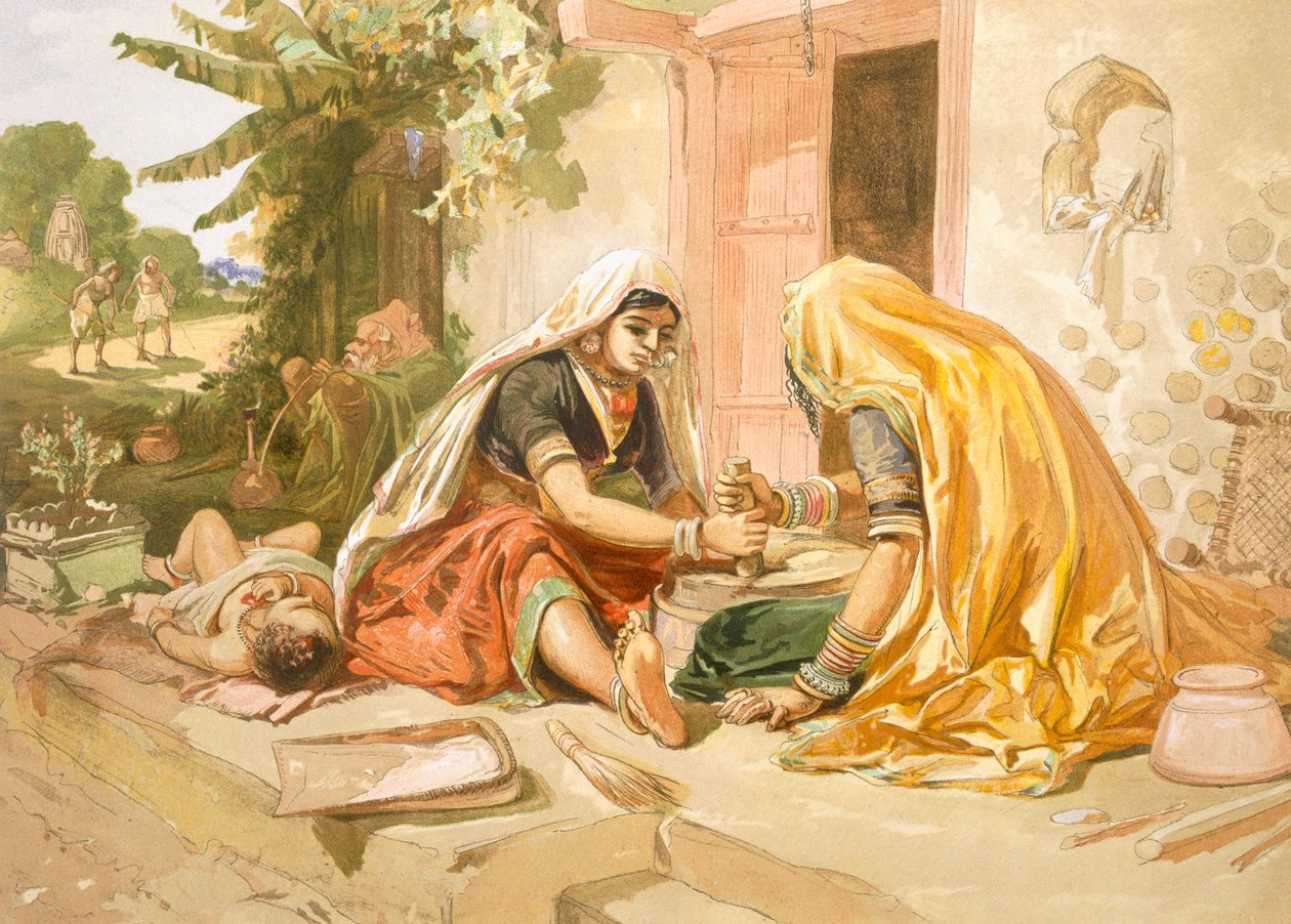 वूमेन ग्राइंडिंग कॉर्न, &39;इंडिया प्राचीन और आधुनिक&39;, 1867 से द्वारा विलियम क्रीमिया सिम्पसन