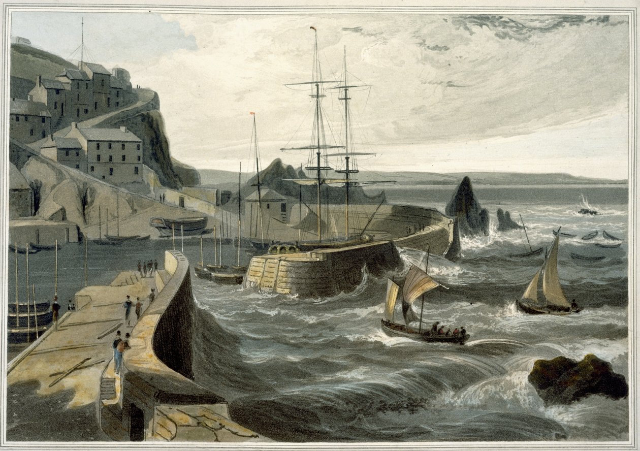 Mivagissey, Cornwall, &39;अ वॉयज अराउंड द ग्रेट ब्रिटेन अंडरटोन ऑफ द इयर्स 1814 और 1825&39; के वॉल्यूम आठवें से, 1825 (एक्वाटिंट) प्रकाशित द्वारा विलियम डेनियल