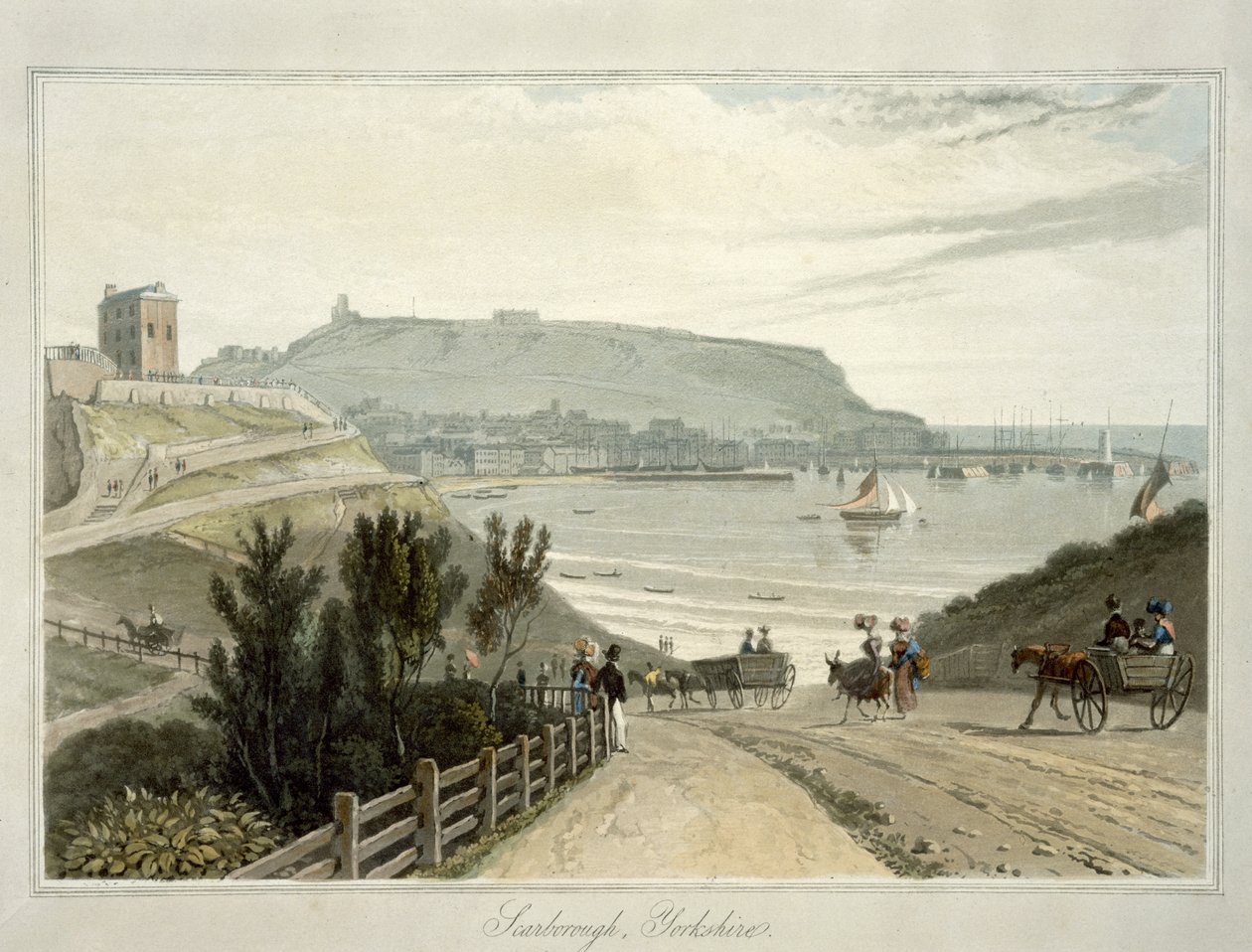 स्कारबरो, यॉर्कशायर, 1814 और 1825 के बीच &39;ए वॉयज अराउंड ग्रेट ब्रिटेन अंडरटोन के वॉल्यूम VI से 1822 (एक्वाटिंट) प्रकाशित द्वारा विलियम डेनियल