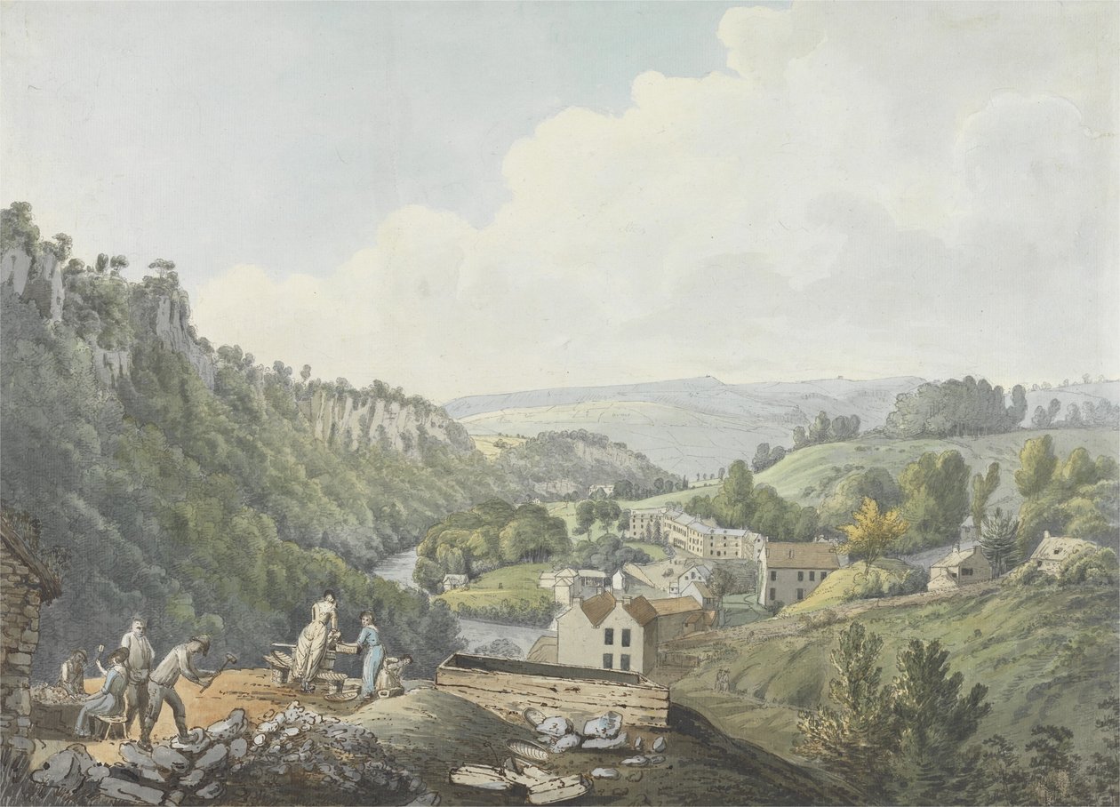 मैटलॉक बाथ, डर्बीशायर, c.1789 (wc, पेन एंड ब्राउन इंक, ग्रेफाइट एंड वाश ऑन पेपर) द्वारा विलियम डे