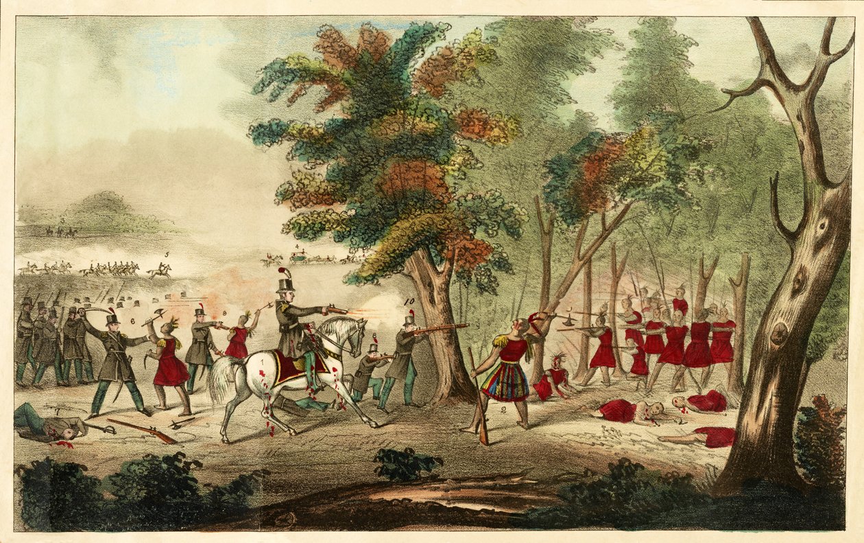 5 अक्टूबर 1813, 1833 को कर्नल रिचर्ड एम। जॉनसन के नेतृत्व में केंटकी घुड़सवार स्वयंसेवकों द्वारा टेम्स एंड द डेथ ऑफ टेकुमसे की लड़ाई द्वारा विलियम एममन्स