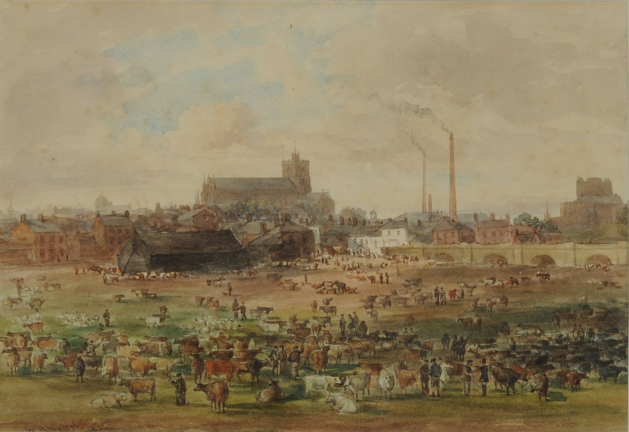 द सैंड्स, कार्लिस्ले - द कैटल मार्केट, 1864 (कागज पर wc) द्वारा विलियम हेनरी नट्टर