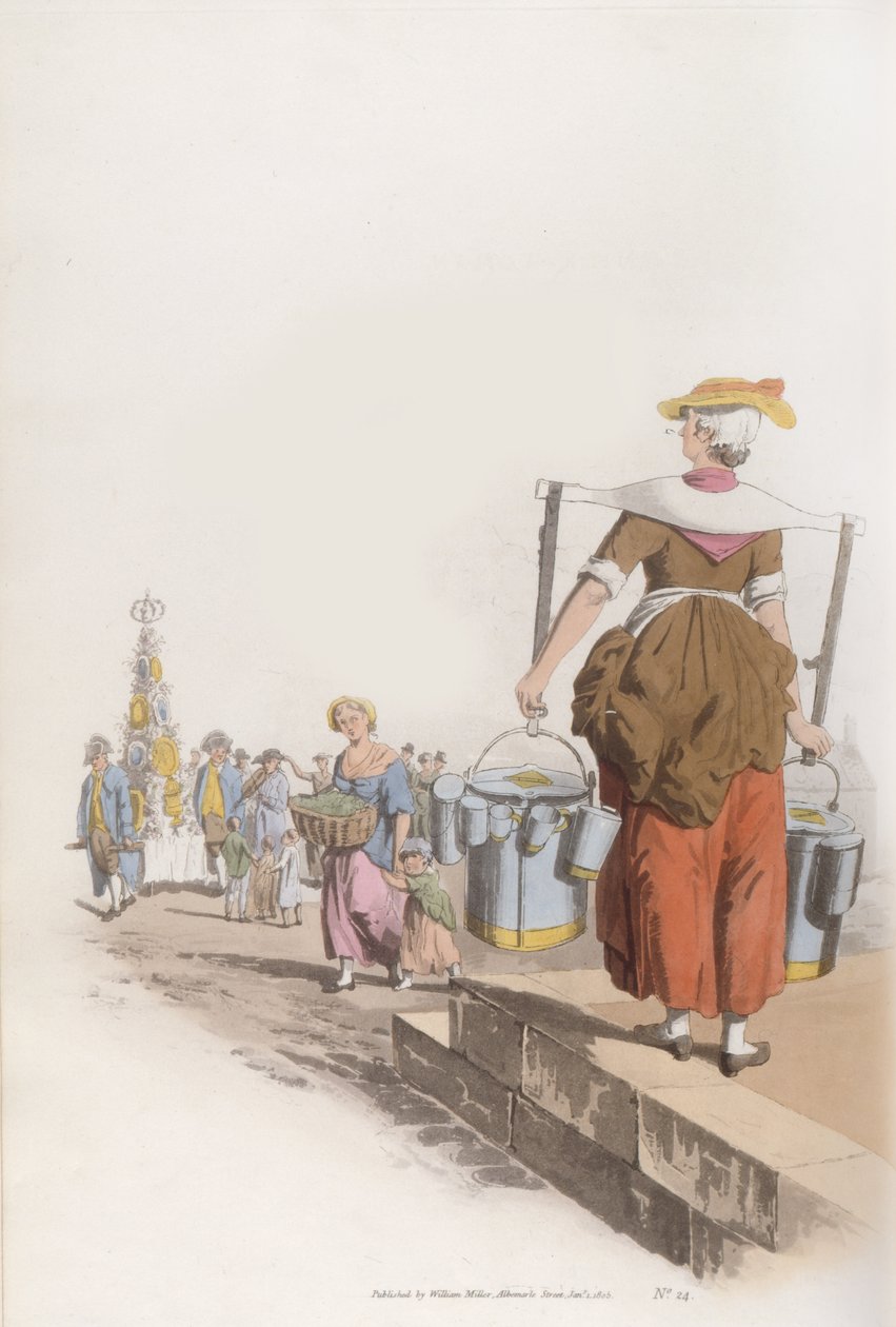 मिल्क वुमन, कॉस्ट्यूम ऑफ़ ब्रिटेन से, c.1819 द्वारा विलियम हेनरी Pyne