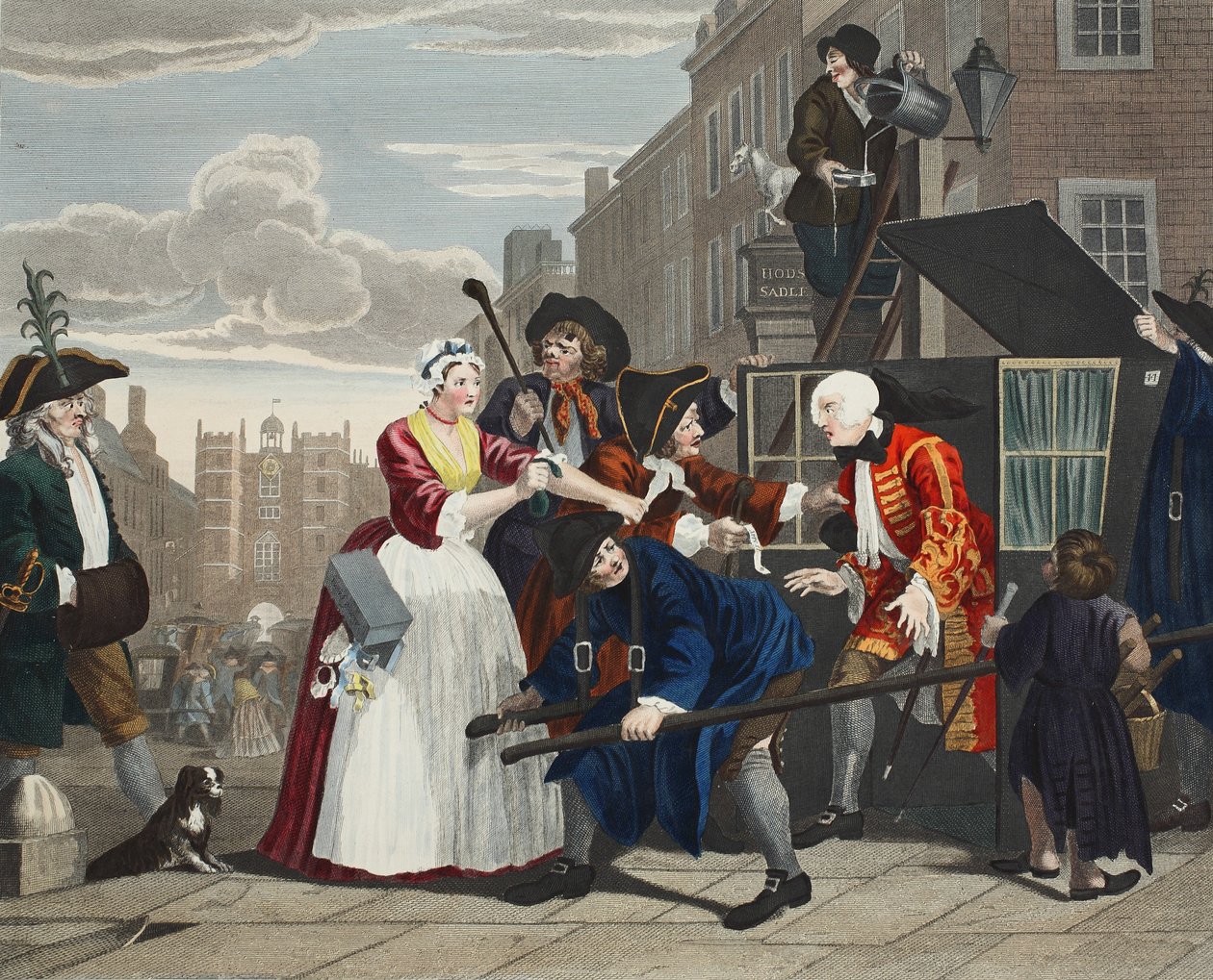 ऋण के लिए गिरफ्तार, &39;वी रेक प्रोग्रेस&39; से प्लेट वी, &39;हॉगर्थ रिस्टोर्ड: द होल वर्क्स ऑफ द सेलेक्टेड विलियम होगरथ, थॉमस कुक द्वारा पुन: उत्कीर्णित, पब से चित्रण। 1812 (हाथ से रंगा हुआ उत्कीर्ण द्वारा विलियम होगार्थ