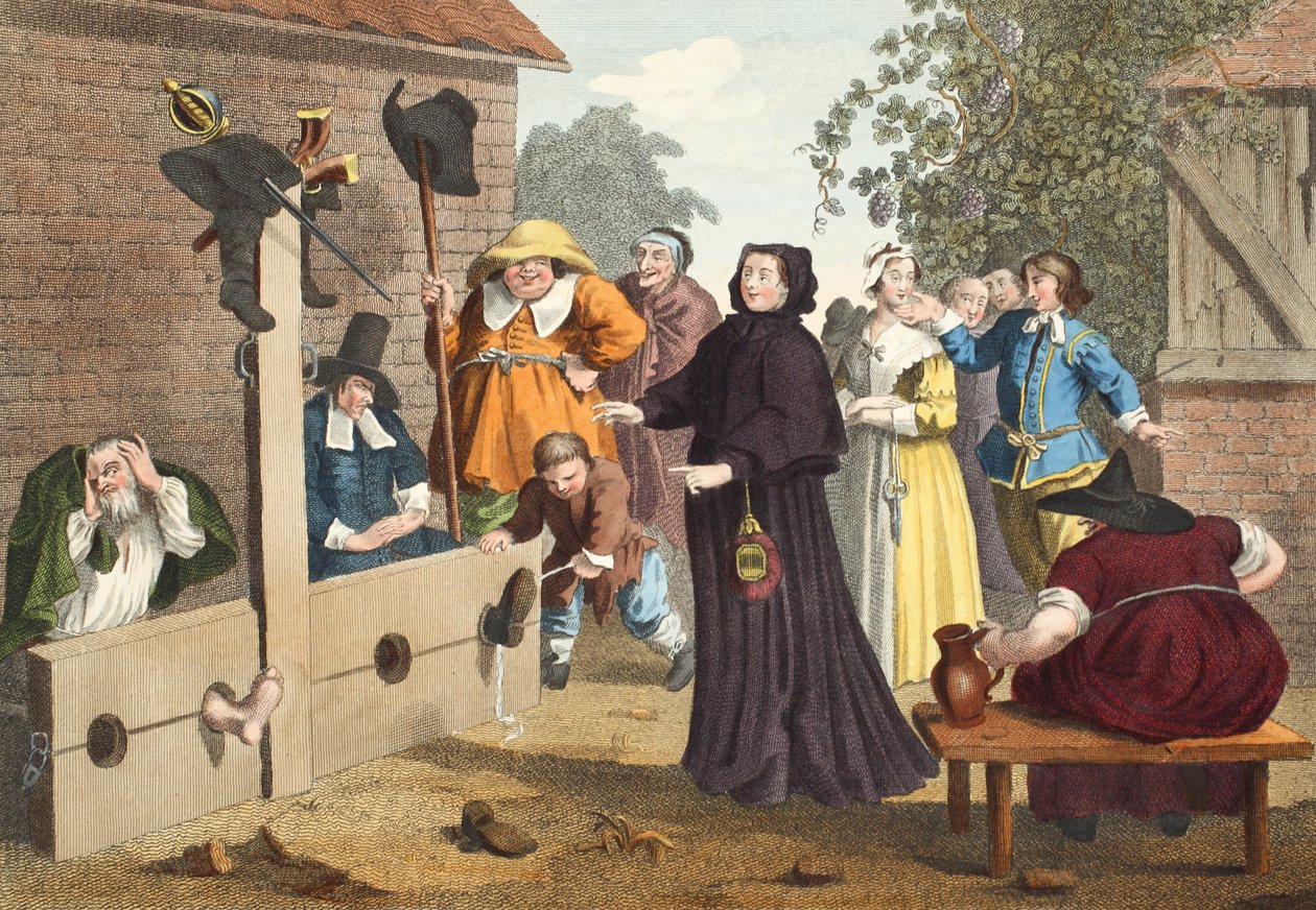 स्टॉक में हुडीब्रास और राल्फो, सैमुअल बटलर द्वारा &39;हडिब्रस&39; से (1612-80, &39;हॉगर्थ रिस्टोर्ड: द होल वर्क्स ऑफ द सेलेक्टेड विलियम होगरथ, थॉमस कुक द्वारा पुन: उत्कीर्ण किया गया, पब)। द्वारा विलियम होगार्थ