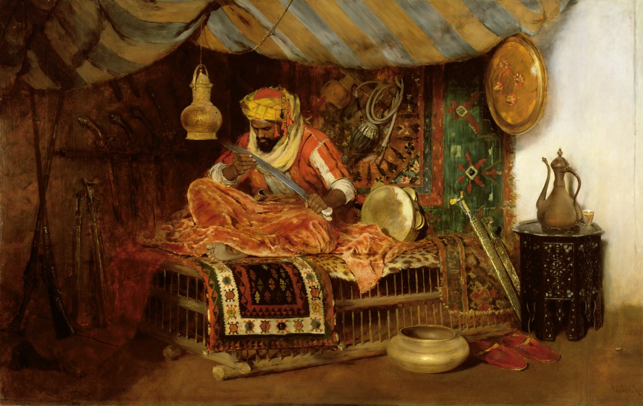 द मोरिश वॉरियर, c.1876 (ऑइल नो कैनवास) द्वारा विलियम मेरिट चेज़