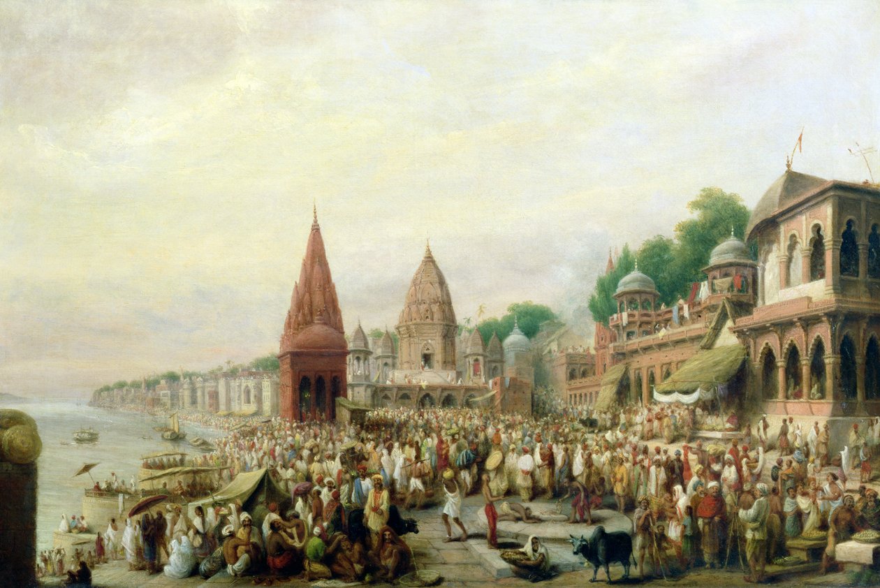दशहरा महोत्सव के दौरान बनारस के दशस्वनाध घाट का एक दृश्य द्वारा विलियम प्रिंसेप