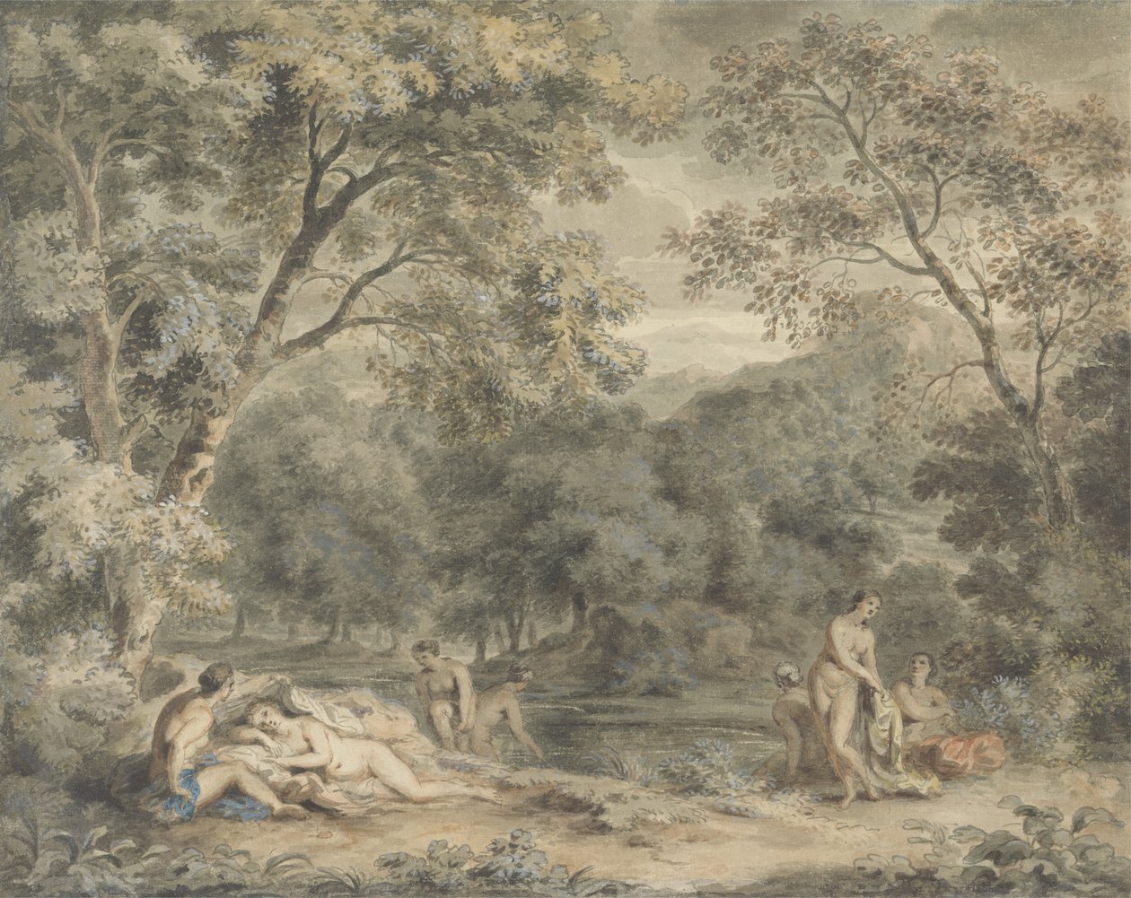 अप्सरा बाथिंग इन ए वुडेड ग्लेड, c.1765-70 (wc & gouache on paper) द्वारा विलियम टैवर्नर