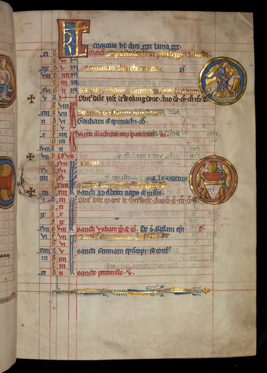 Ms 322 f.3r, मे, एक आदमी लड़खड़ाता हुआ, &39;डी ब्रेअल्स सॉल्टर&39; का चित्रण, c.1250 द्वारा विलियम डी ब्रेलेस