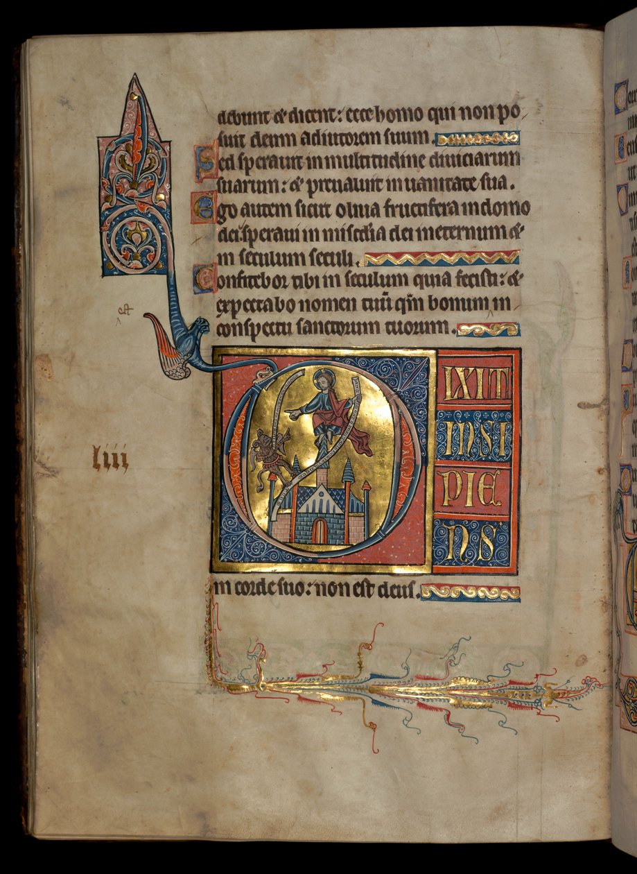 Ms 322 f.54v, भजन 52, आरंभिक डी, क्राइस्ट का प्रलोभन, &39;डी ब्रेलेस Psalter&39; से चित्रण, c.1250 द्वारा विलियम डी ब्रेलेस