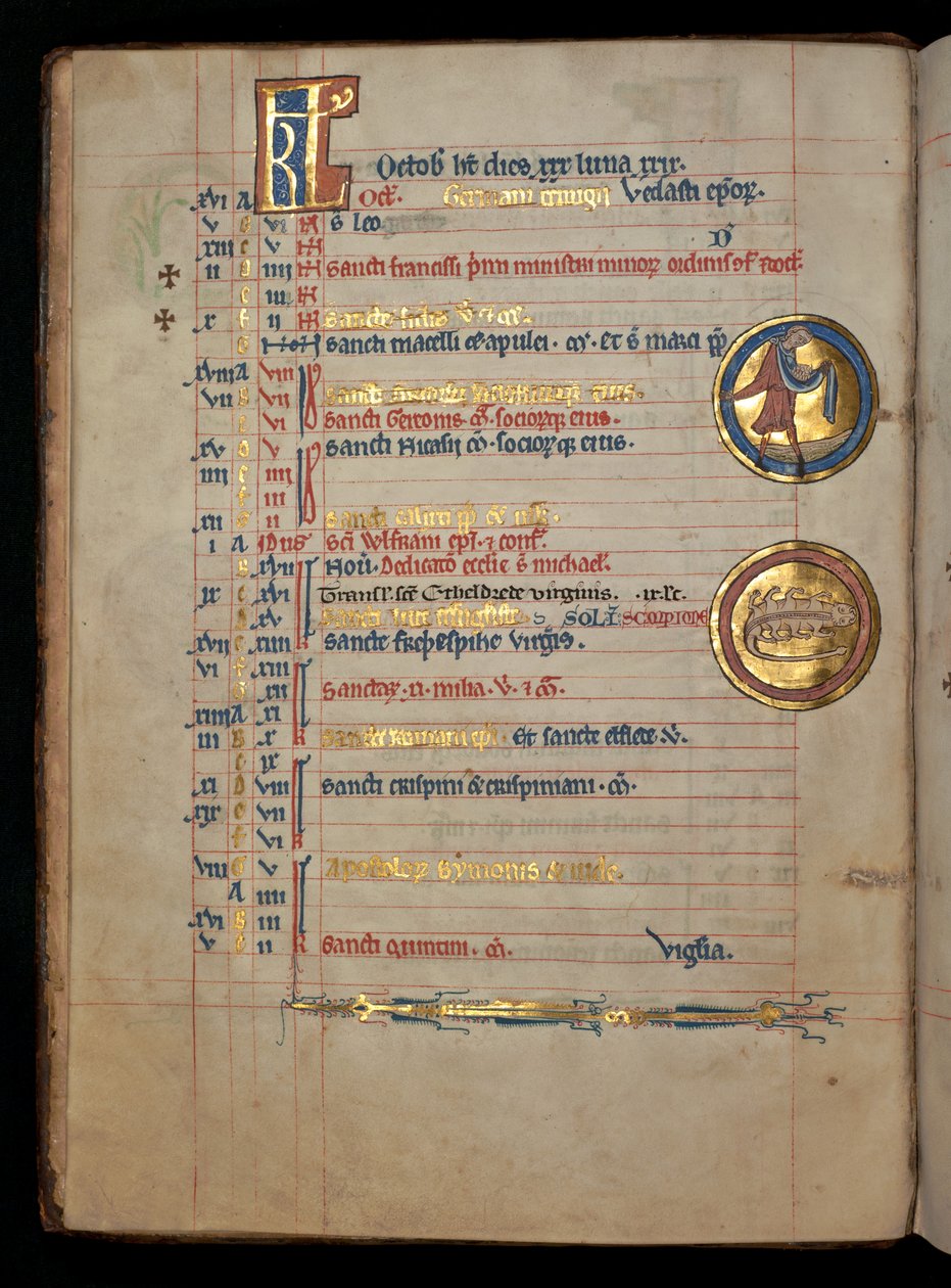 सुश्री 322 f.5v, अक्टूबर, एक आदमी बुवाई, &39;डी Brales Psalter&39; से चित्रण, c.1250 द्वारा विलियम डी ब्रेलेस