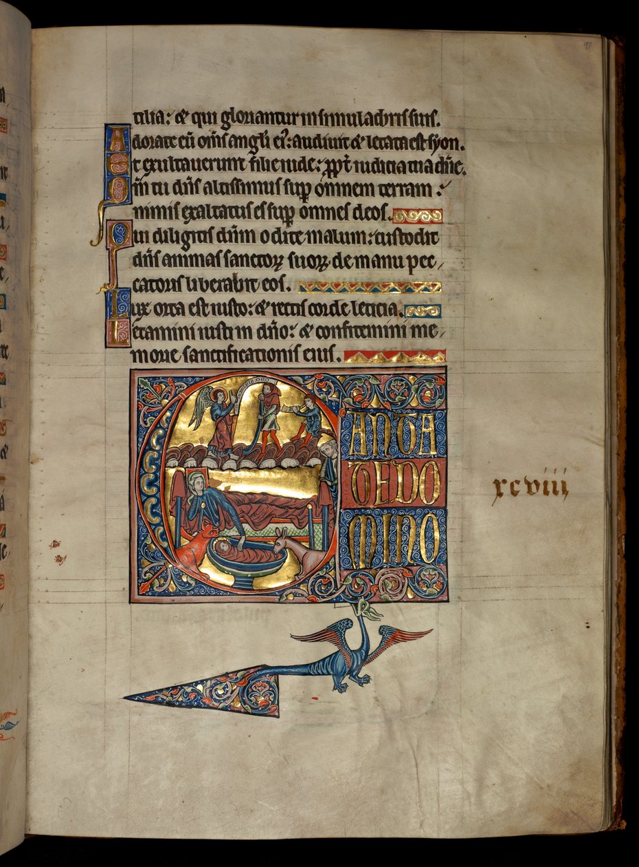 सुश्री 322 f.97r, भजन 97, आरंभिक C, चरवाहों की घोषणा, &39;डी ब्रेलेस Psalter&39;, c.1250 से चित्रण द्वारा विलियम डी ब्रेलेस