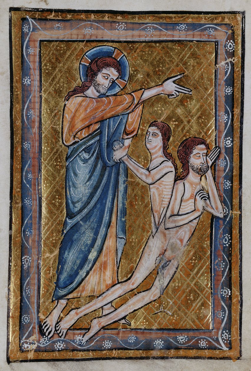 आदम और हव्वा की रचना, बाइबल की तस्वीरों की एक किताब, c.1250 से द्वारा विलियम डी ब्रेलेस