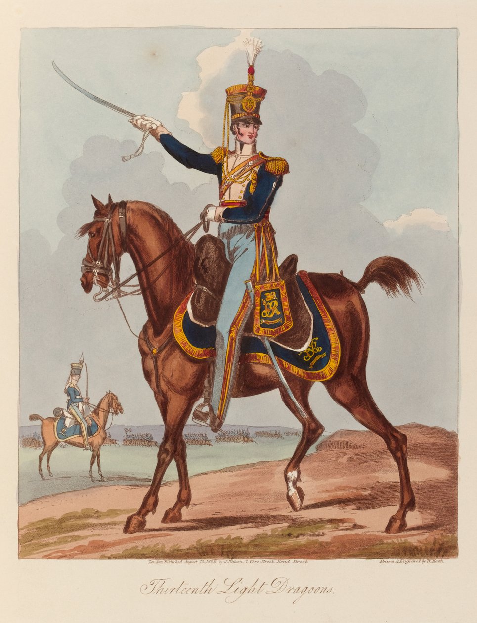 तेरहवीं लाइट ड्रैगून (एक्वाटिंट, रंगीन) द्वारा विलियम (बाद में) हीथ