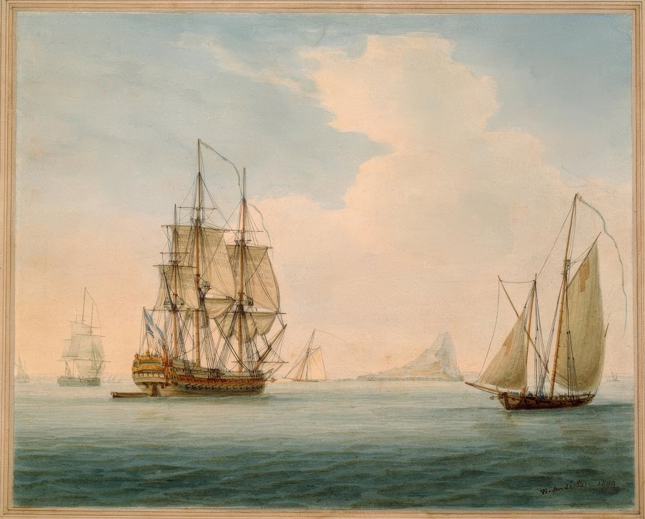 डब्ल्यू। एंडरसन द्वारा ब्रिटिश मैन-ऑफ-वार - वाटरकलर, 1804 द्वारा विलियम एंडरसन
