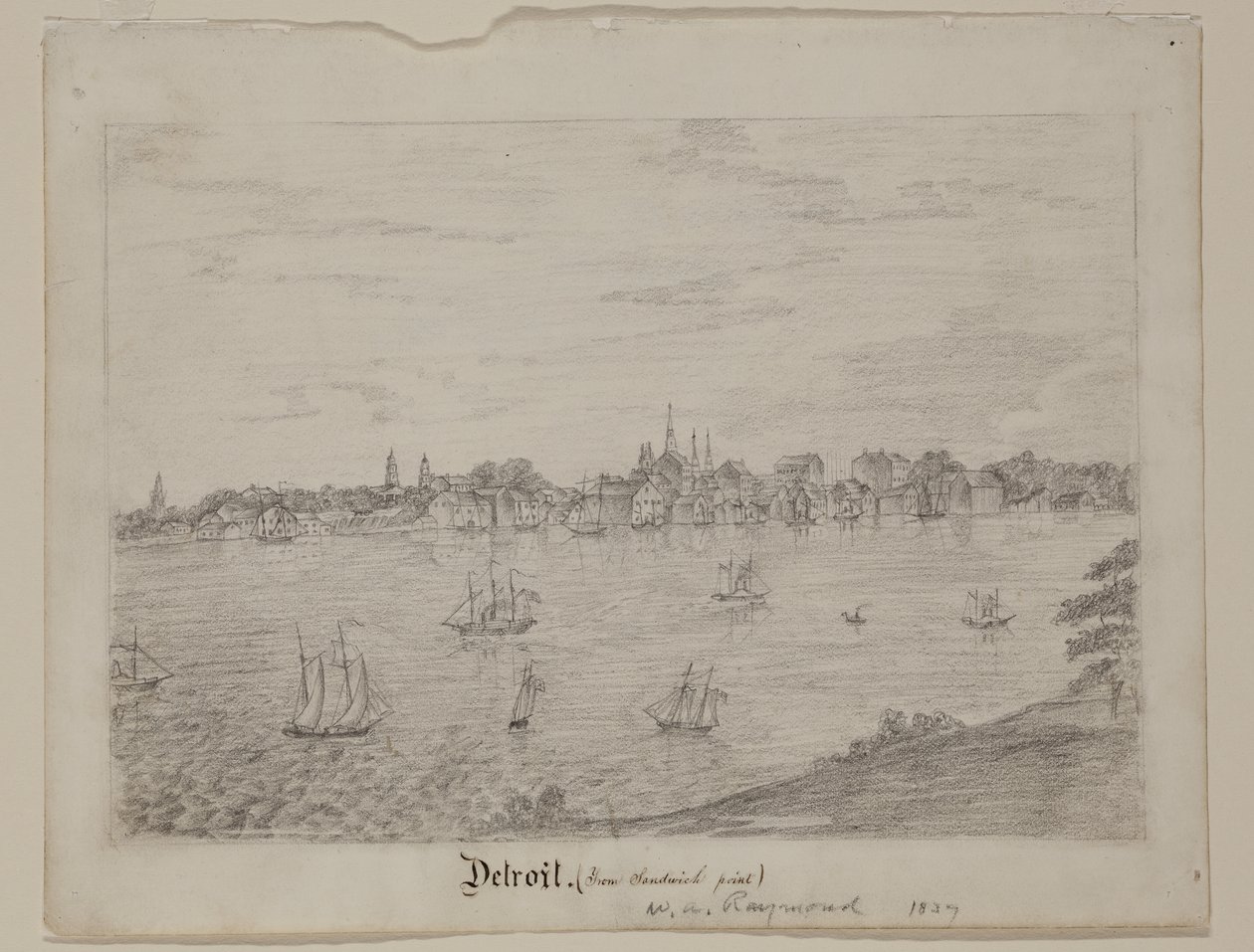 डेट्रायट, c.1837 (व्हाइट वोव पेपर पर ग्रेफाइट पेंसिल) द्वारा विलियम आसा रेमंड