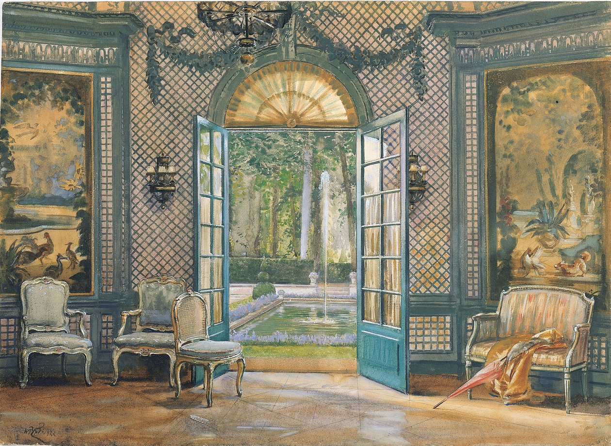 &39;विला ट्रायोन&39; संगीत कक्ष, c.1920s (w - c कागज पर) द्वारा विलियम बीई रैंकिन