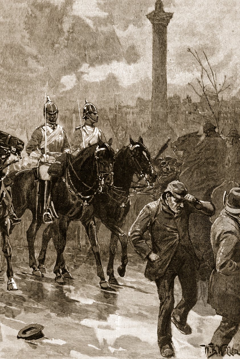 खूनी रविवार: ट्राफलगर स्क्वायर, 1887 में जीवन रक्षक गार्ड, &39;कासेल इलस्ट्रेटेड हिस्ट्री ऑफ इंग्लैंड&39; (सेपिया फोटो) से चित्रण द्वारा विलियम बार्न्स ऊन