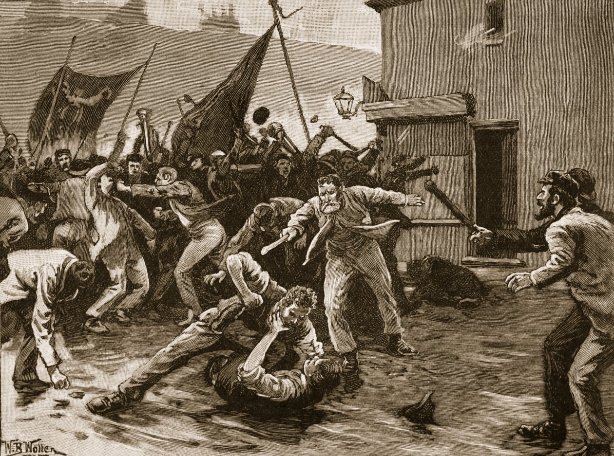 बेलफ़ास्ट, 1886 में दंगा, &39;कासेल इलस्ट्रेटेड हिस्ट्री ऑफ़ इंग्लैंड&39; का चित्रण द्वारा विलियम बार्न्स ऊन