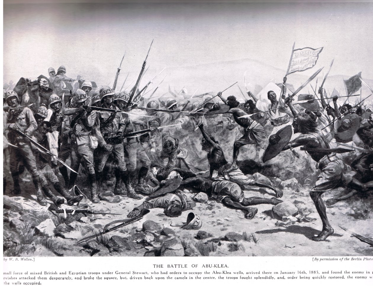 अबू क्ले की लड़ाई, 17 जनवरी 1885, &39;हचिंसन्स हिस्ट्री ऑफ द नेशंस&39; का चित्रण, c.1910 द्वारा विलियम बार्न्स ऊन