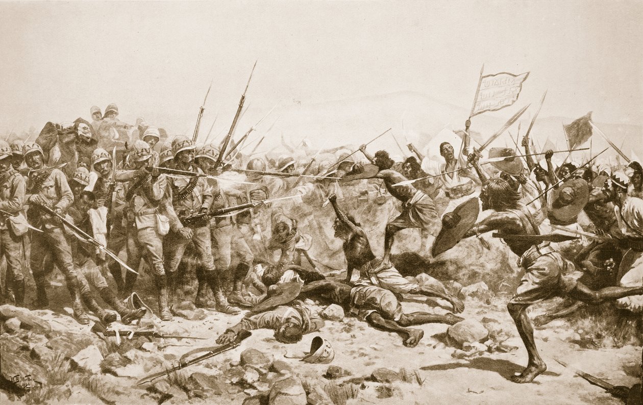 अबू क्ले की लड़ाई, 17 जनवरी 1885, &39;हचिंसन्स हिस्ट्री ऑफ द नेशंस&39; का चित्रण, c.1910 द्वारा विलियम बार्न्स ऊन