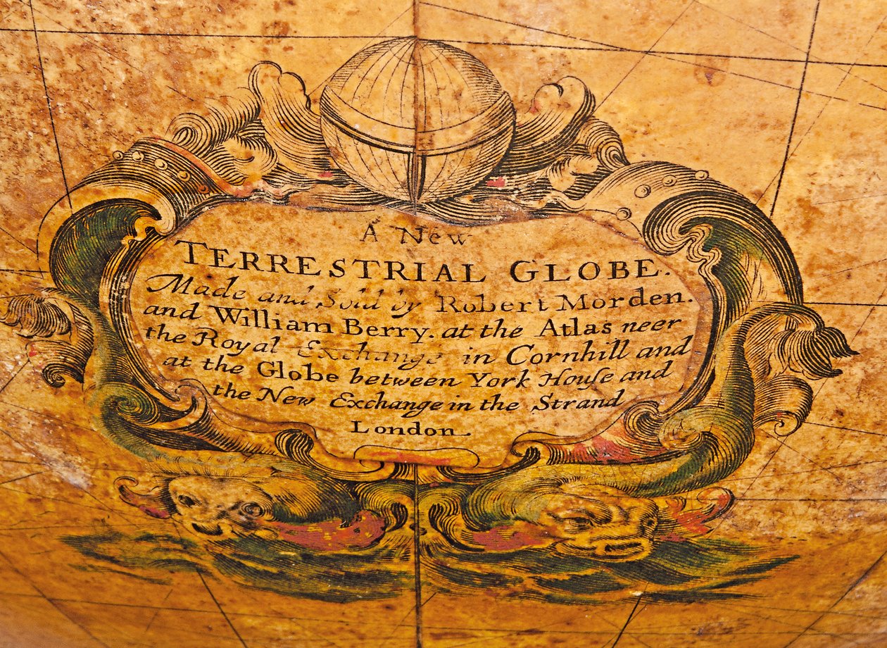 प्रारंभिक अंग्रेजी स्थलीय ग्लोब, c.1673 द्वारा विलियम बेरी