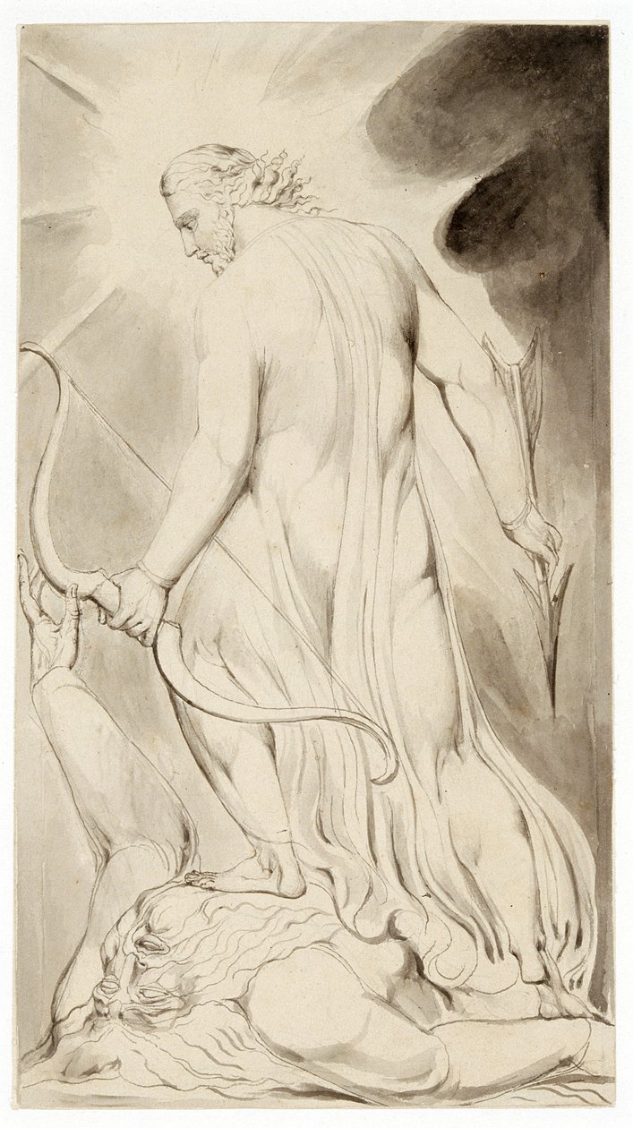 मसीह शैतान को रौंद रहा है, c1800 द्वारा विलियम ब्लेक