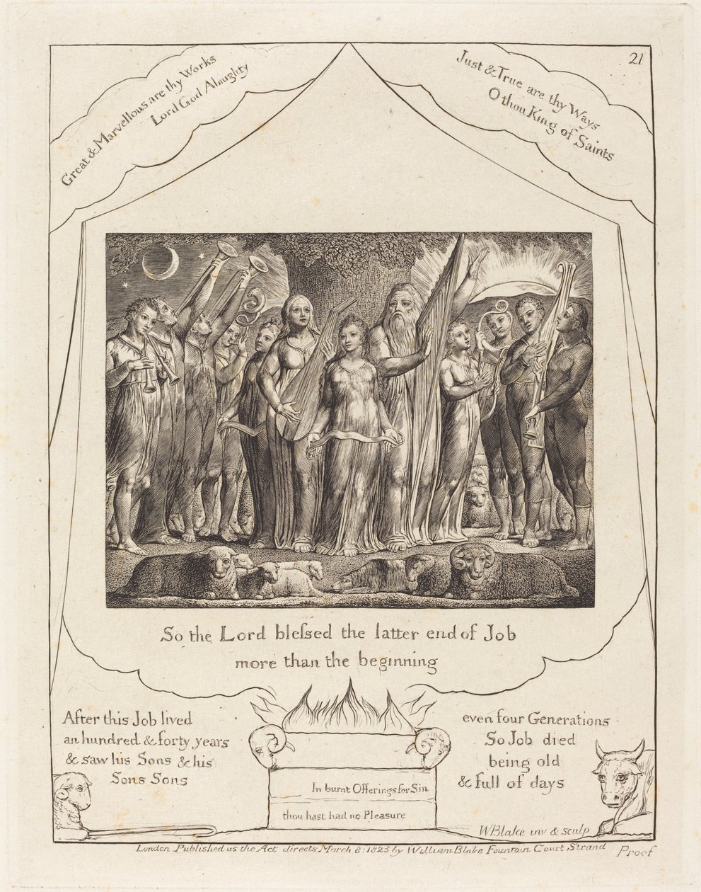 अय्यूब और उसकी पत्नी ने समृद्धि को बहाल किया, 1825। द्वारा विलियम ब्लेक
