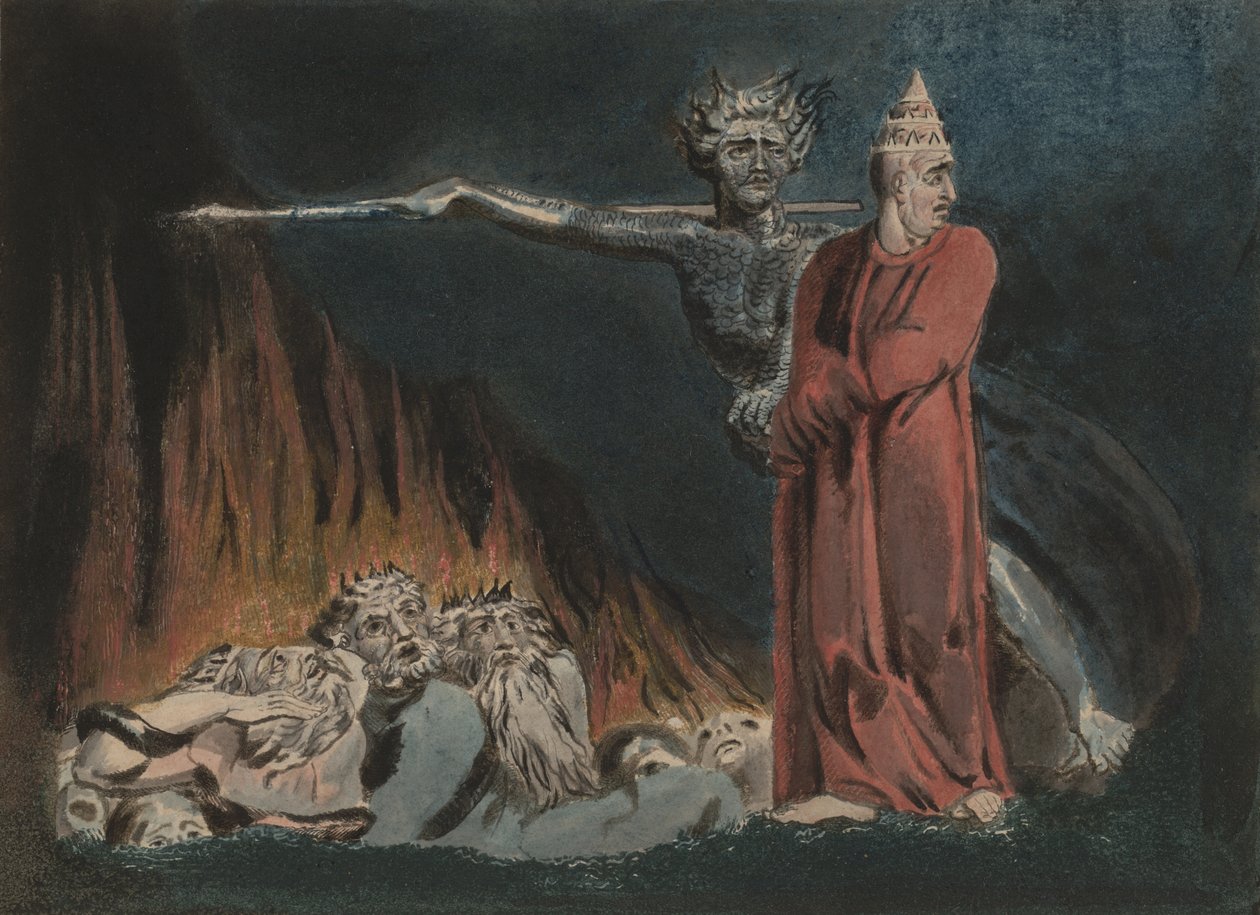 ल्यूसिफर एंड द पोप इन हेल, c.1794-96 द्वारा विलियम ब्लेक