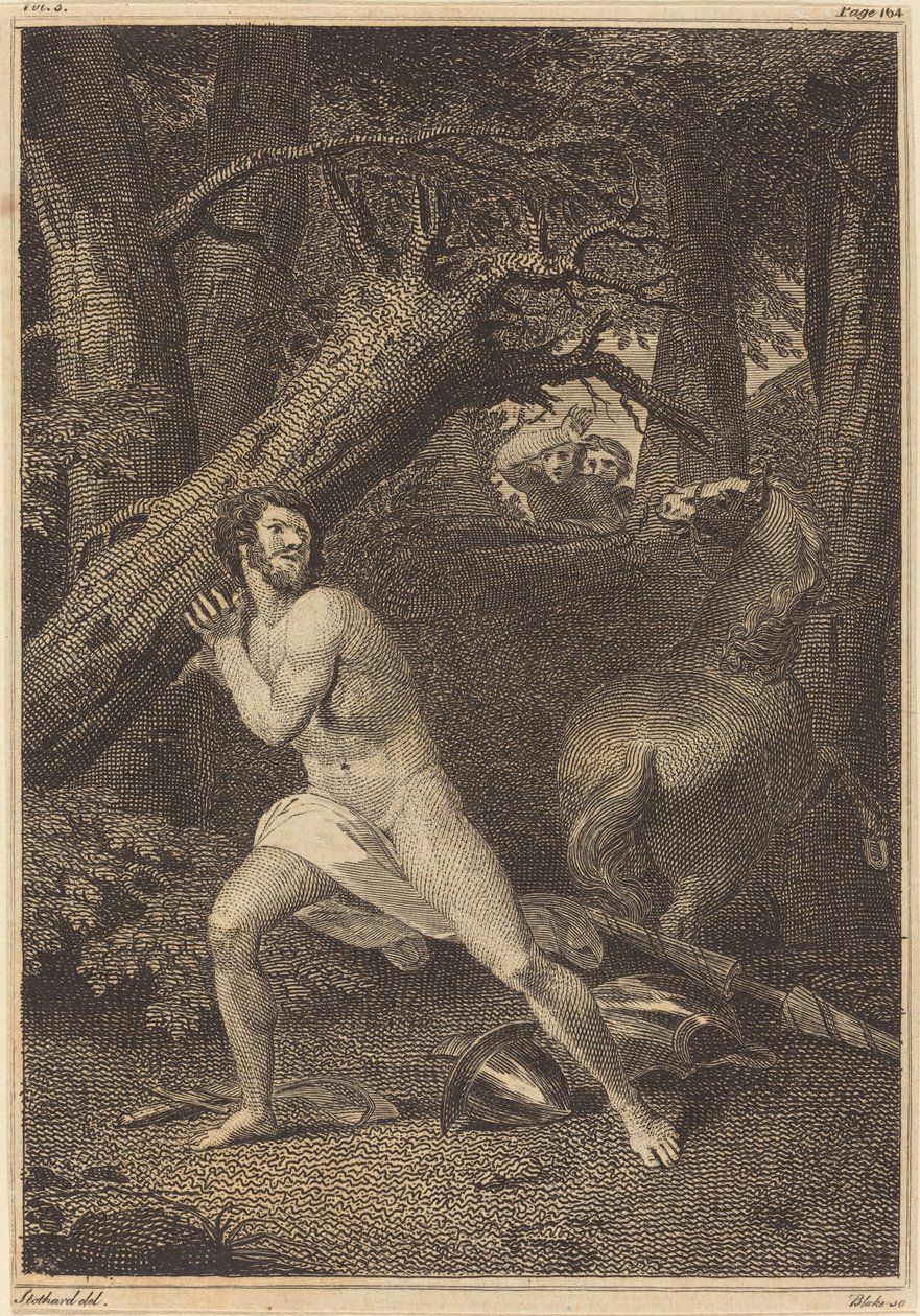 ऑरलैंडो इन ए फ्यूरी टियरिंग अप ट्रीज़, 1783। द्वारा विलियम ब्लेक