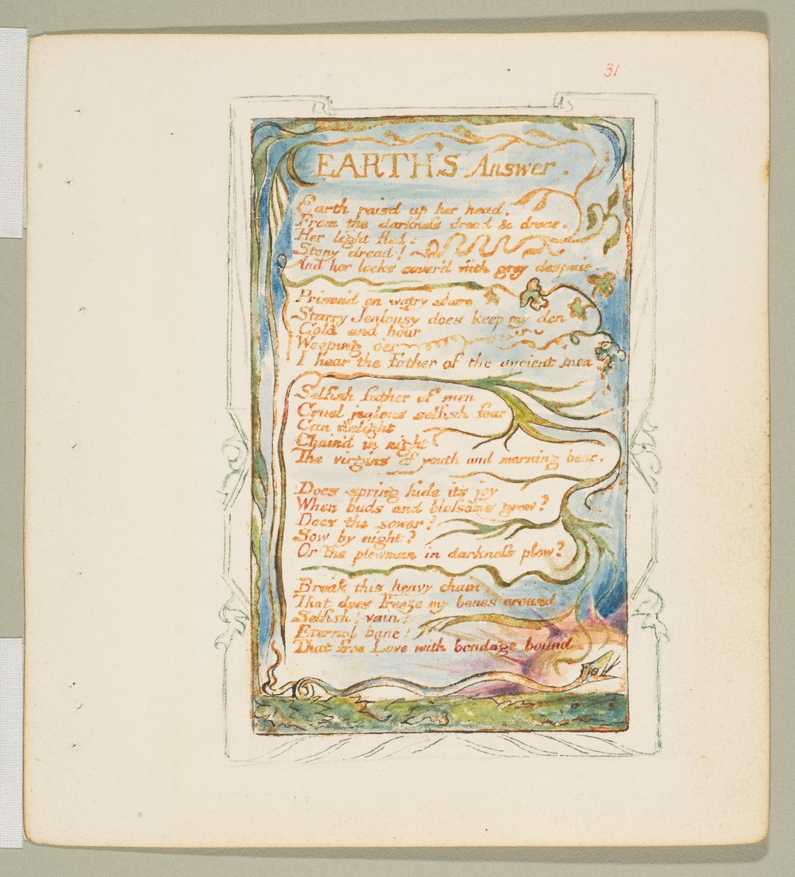 मासूमियत और अनुभव के गीत: पृथ्वी का उत्तर, ca. 1825. द्वारा विलियम ब्लेक